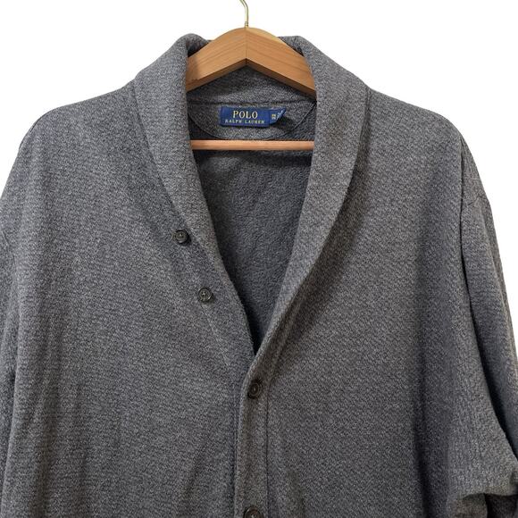 POLO Ralph Lauren Mens Shawl Knit Light Cardigan XXL Gray Cotton Preppy Grandpa - Picture 4 of 9